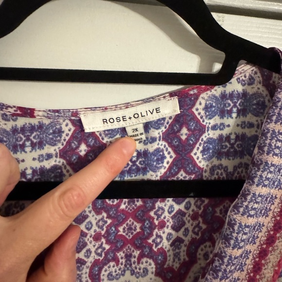 Rose & Olive Blue Pink Graphic Asymmetrical Tunic - Picture 2 of 3